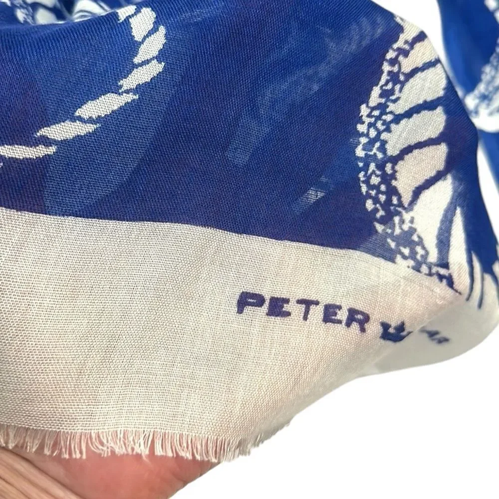 NWT Peter Millar Large Oblong Scarf Lightweight Viscose White Blue Women’s Men’s